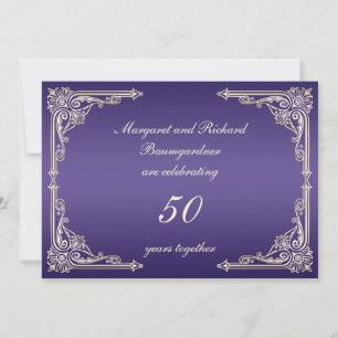 Convites Vintage Dourado Roxo Rolos 50º Aniversário