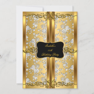 Convites Vintage Dourado Silver Rosa Damask Brocade Party 2