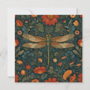 Convites Vintage dragonfly orange floral verde-floral boho