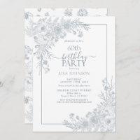 Vintage Dusty Blue Floral Line Art 60º Aniversário