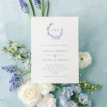 Convites Vintage Dusty Blue Floral Wreath Monograma Casamen<br><div class="desc">Elegante Vintage Dusty Blue Floral Wreath Monograma Convite para Casamento</div>