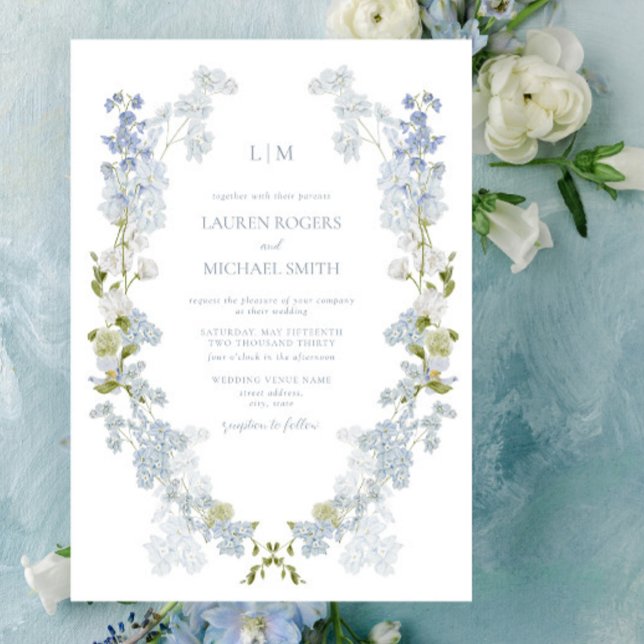 Convites Vintage Dusty Blue Garden Casamento do Monograma (Unveil love with our Vintage Invitation. #ElegantWeddings)