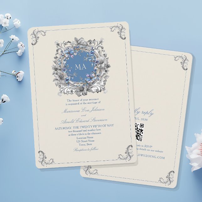 Convites Vintage Dusty Blue Wedding (Criador carregado)