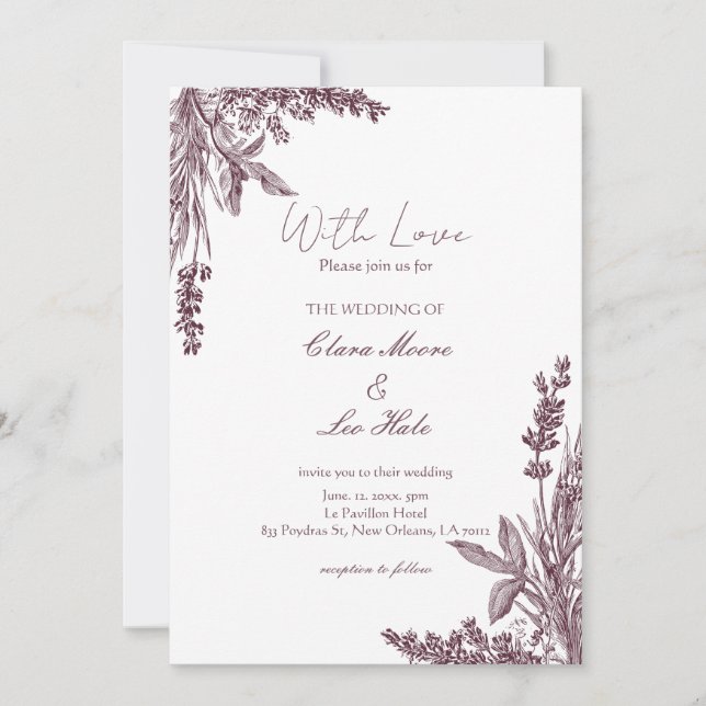 Convites Vintage Dusty Lavender Herb Wedding  (Frente)