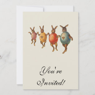 Convites Vintage Easter Bunnies dança com fantasias de ovo