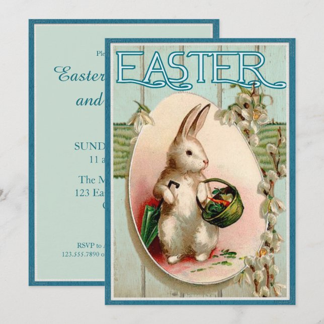 Convites Vintage Easter Bunny Illustration (Frente/Verso)