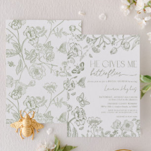 Convites Vintage Ele Me Dá Borboletas Sage Green Chá