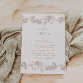 Convites Vintage Elegance: Casamento Floral Clássico Neutro