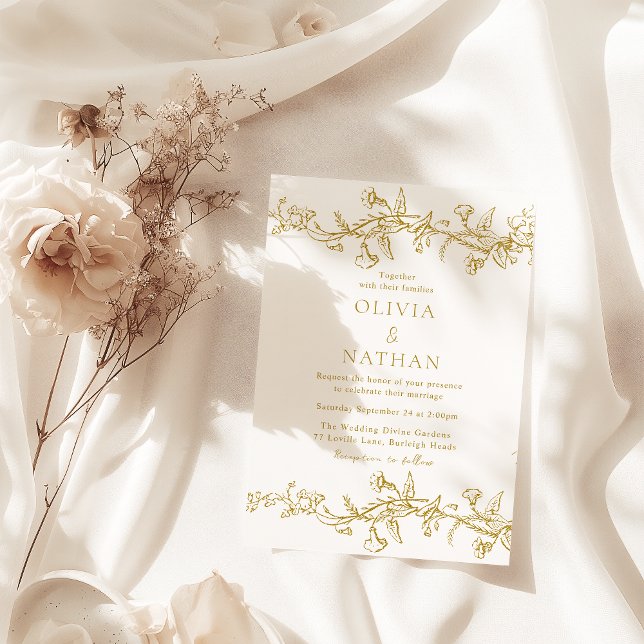 Convites Vintage Elegance: Casamento Floral Dourado Clássic (Criador carregado)