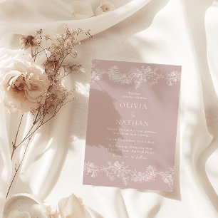 Convites Vintage Elegance Classic Floral Dusty Pink Casamen