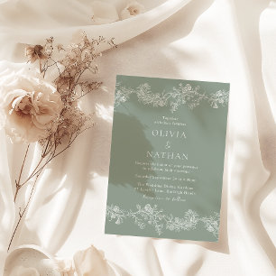 Convites Vintage Elegance Clássica Floral Sage Casamento Ve