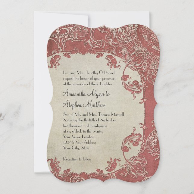 Convites Vintage Elegance Wedding Toile Floral Damask (Frente)