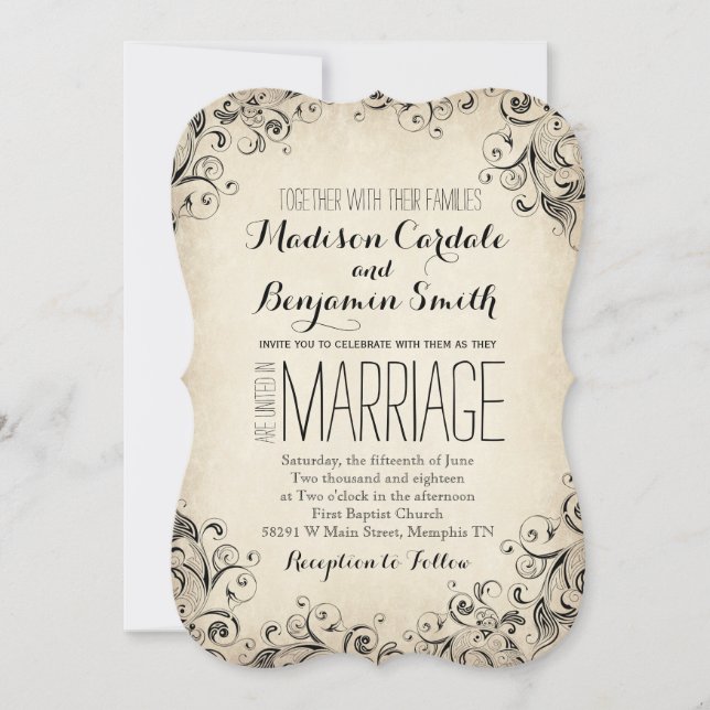 Convites Vintage Elegant Flourish Rustic Weditation (Frente)