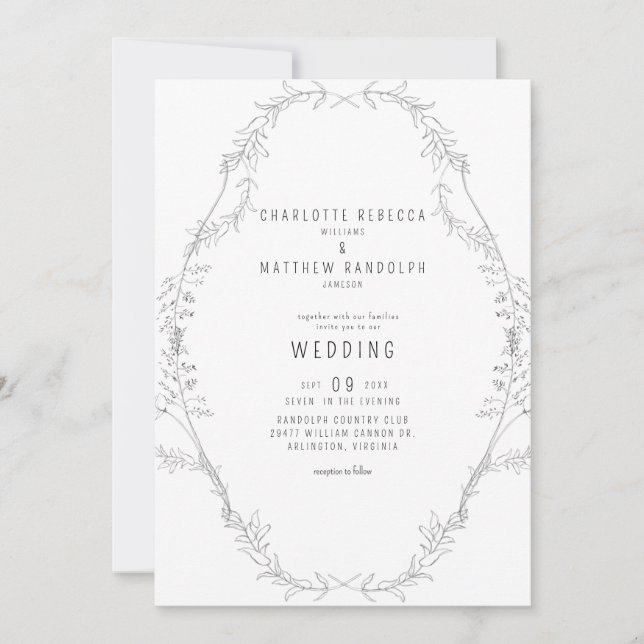 Convites Vintage Elegant Foliage Wedding Invitat (Frente)