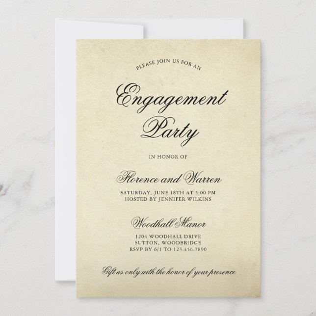 Convites Vintage Elegant Formal Festa de noivado (Frente)