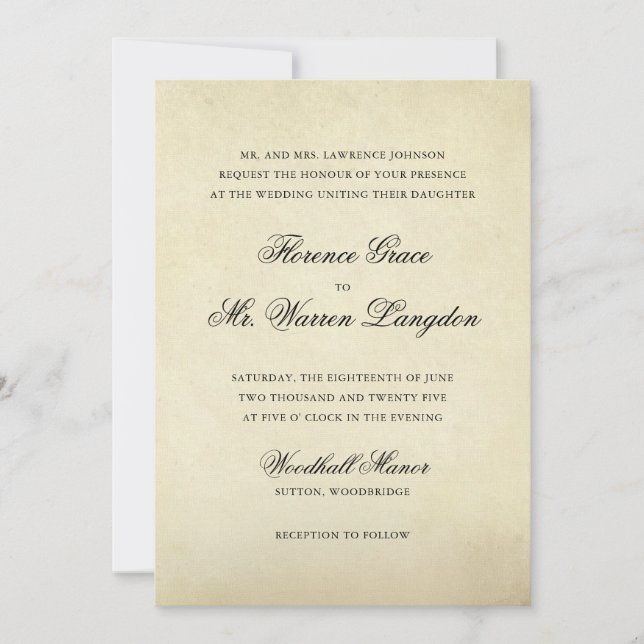 Convites Vintage Elegant Formal Wedding (Frente)