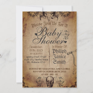 Convites Vintage Elegant Gothic, Chá de fraldas de Hallowee