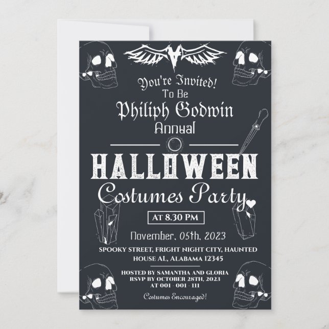 Convites Vintage Elegant Gothic Halloween (Frente)