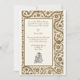 Convites Vintage Elegant Indian Mughal 1608 Wedding