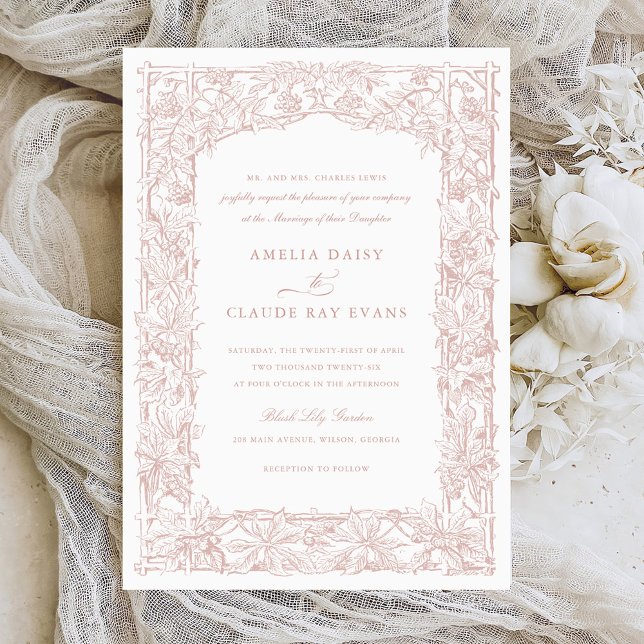 Convites Vintage Elegant Leafy Vines Fronteira Casamento (Criador carregado)