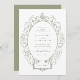 Convites Vintage Elegant Ornament Floral Folaf Frame Weding