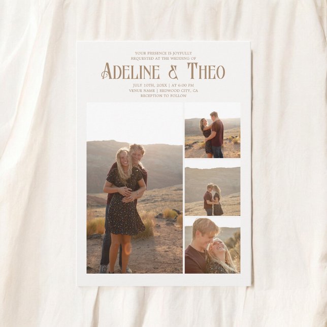 Convites Vintage Elegant Photo Beige Wedding (Criador carregado)
