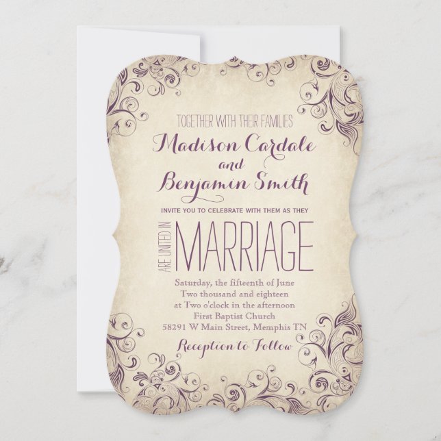 Convites Vintage Elegant Purple Flourish Invitation (Frente)