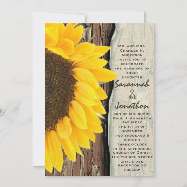 Convites Vintage Elegant Sunflower Weditation (Frente)