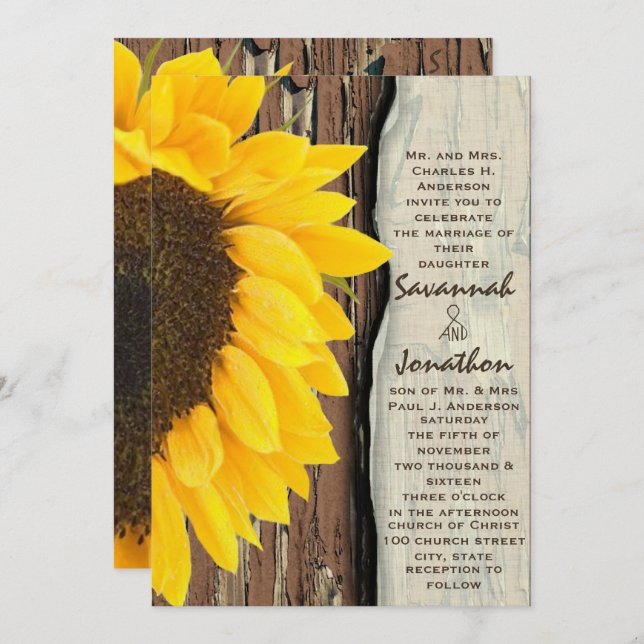 Convites Vintage Elegant Sunflower Weditation (Frente/Verso)