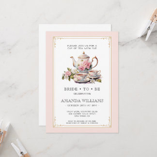 Convites Vintage Elegant Tea Party Bridal Shower Invitation