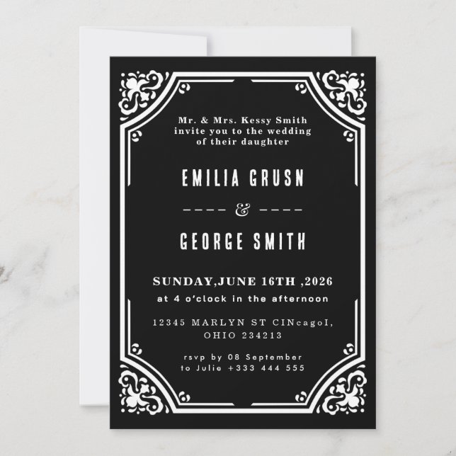 Convites Vintage Elegant Wedding Invitation (Frente)