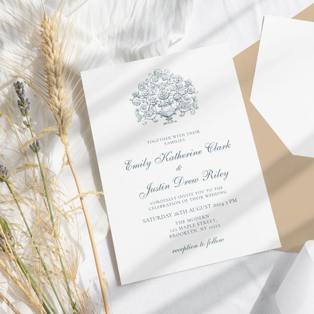 Convites Vintage Elegante Dusty Casamento Barroco Azul (Criador carregado)