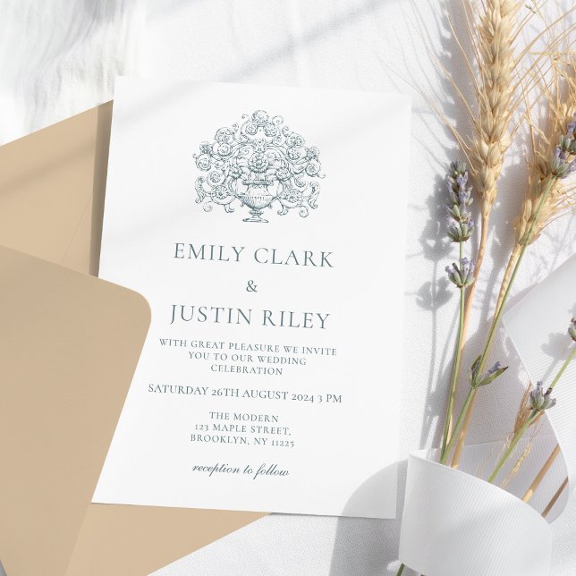 Convites Vintage Elegante Dusty Casamento Barroco Azul (Criador carregado)