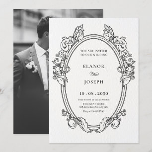 Convites Vintage elegante foto de casamento de arte de quad