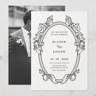 Convites Vintage elegante foto de casamento de arte de quad