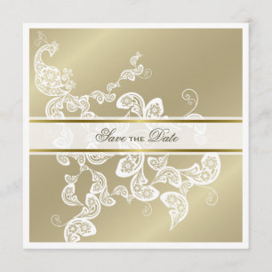 Convites Vintage Elegante Pavão Floral Foto Salve a Data