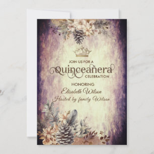 Convites Vintage elegante tiara Quinceañera