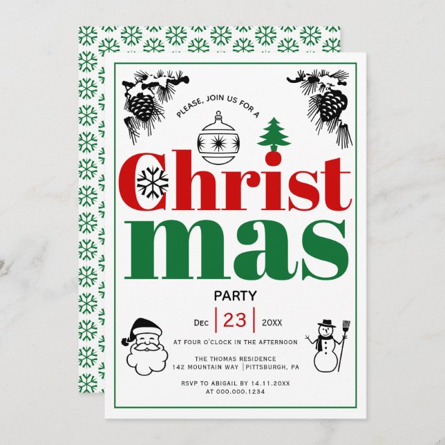 Convites Vintage elementos Festa de Natal (Frente/Verso)