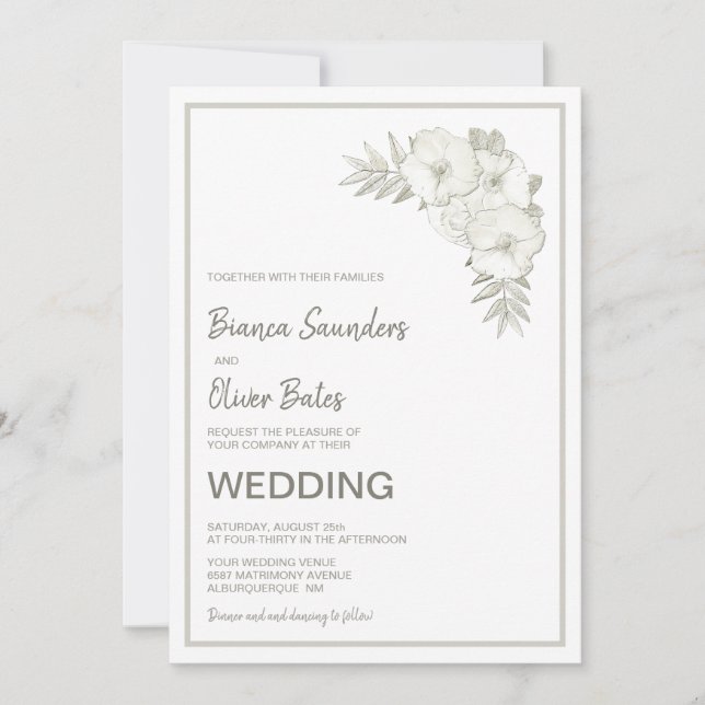 Convites Vintage Embossed Floral Wedding (Frente)