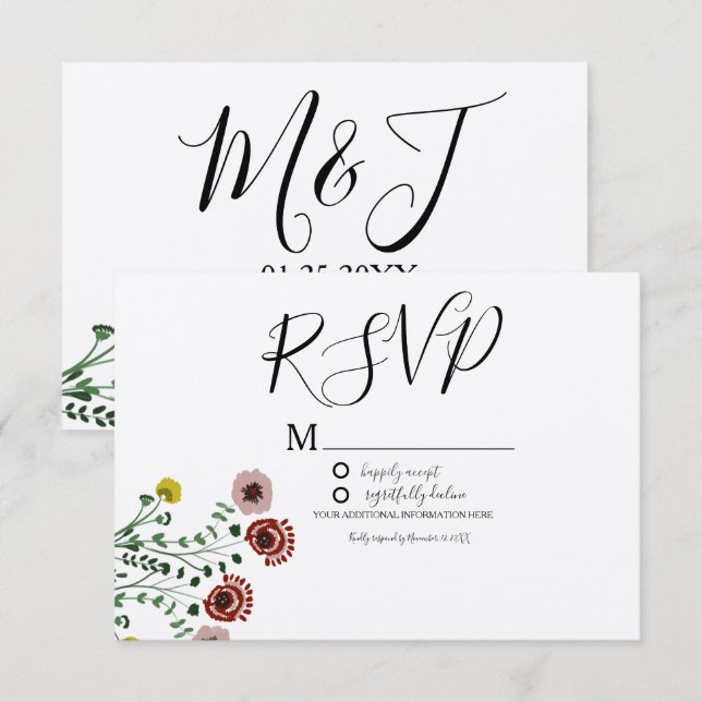 Convites Vintage Embroided Greenery Botany Wedding RSVP (Frente/Verso)