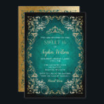Convites Vintage Emerald Dourada Princesa Tiara Sweet 16<br><div class="desc">Elegante Vintage Emerald Dourada Princesa Tiara Sweet 16 Aniversário</div>