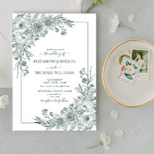 Vintage Emerald Floral Line Art Casamento