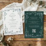 Convites Vintage Emerald Green French Floral Wedding<br><div class="desc">Elegant emerald green florals arranged within an ornate chinoiserie floral frame give this vintage french wedding invitation a rich, timeless look. The detailed botanical artwork and delicate toile de jouy style accents create a romantic wedding design inspired by classic wedding stationery and Victorian floral illustrations. The deep emerald palette adds...</div>