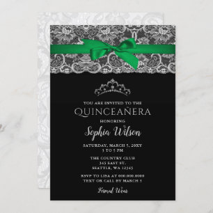Convites Vintage Emerald Green Ribbon Lace Quinceañera