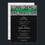 Convites Vintage Emerald Green Ribbon Lace Sweet 16<br><div class="desc">Vintage Emerald Green Ribbon Lace Sweet 16 Convite</div>