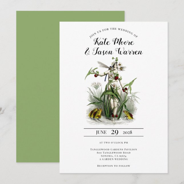 Convites Vintage Encantado Jardim Fada Casamento Verde (Frente/Verso)