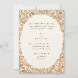 Convites Vintage Era Vitoriana Fita e Flores Frama Oval