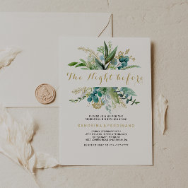 Convites Vintage Eucalipto Dourado e Verde na noite anterio