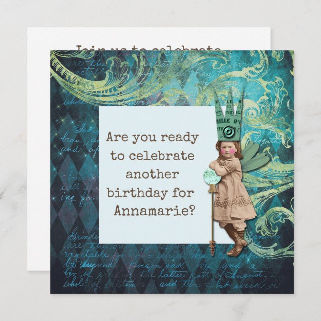 Convites Vintage Fairy Alterad Art Birthday (Frente/Verso)