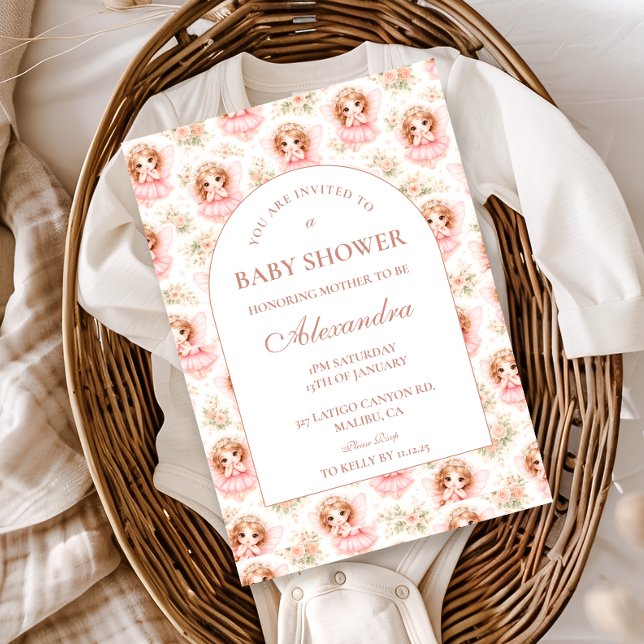 Convites Vintage Fairy Baby Girl Baby Shower (Criador carregado)